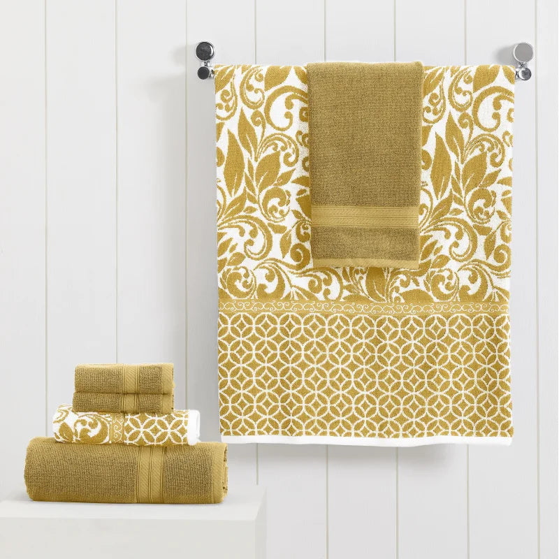 Trefoil filigree 6-piece cotton bath towel set, Gold