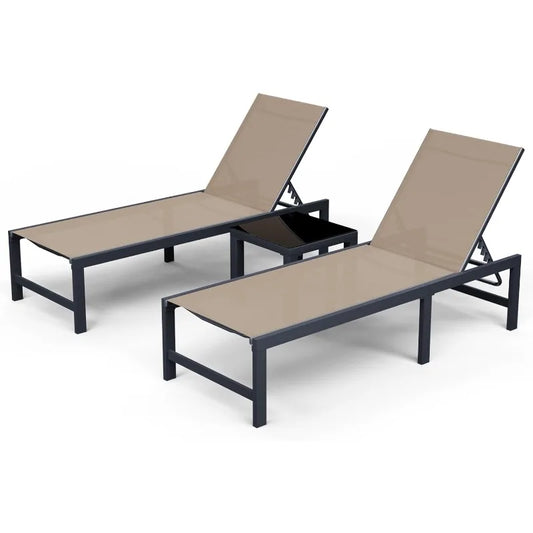 Adjustable Lounge Poolside Lay Flat Sunbathing Backrest with Table for Patio