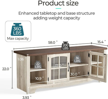 Farmhouse TV Stand for 65 Inch TV, Wood Entertainment Center