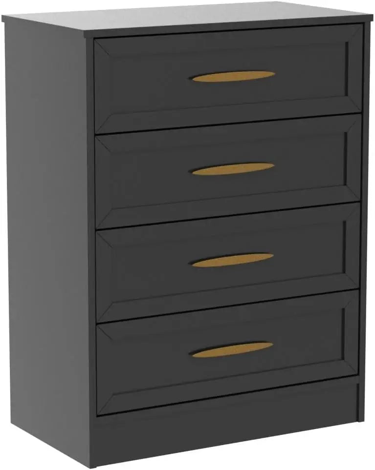 4-Drawer Dressers Set of 2 Black Chest of Drawers with Gold Handle & Wide Drawers 35.8"