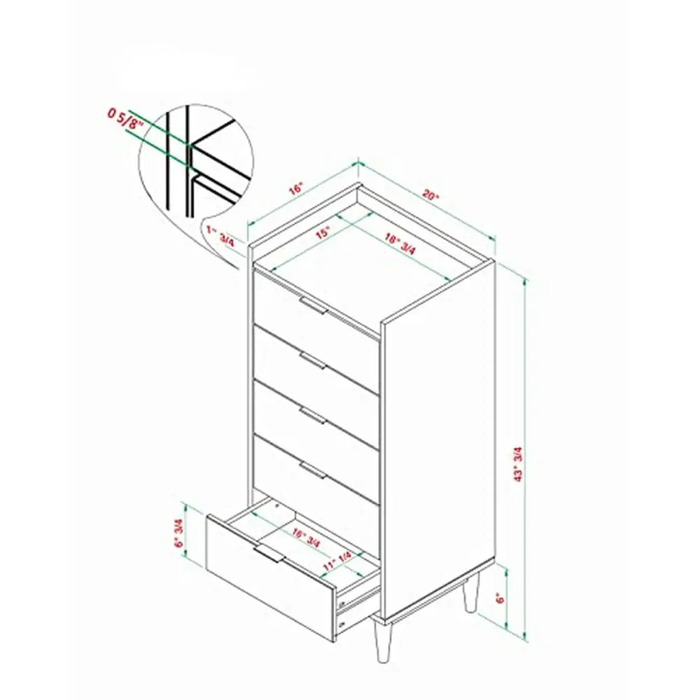 5-Drawer Solid Pine Wood Dresser