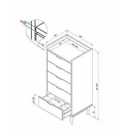 5-Drawer Solid Pine Wood Dresser