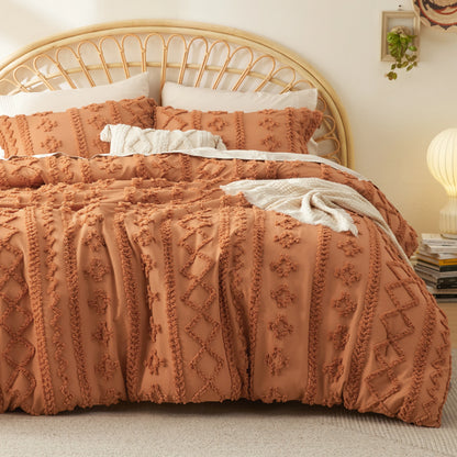 Tufted Comforter Set - Farmhouse Shabby Chic Embroidery Bed Set