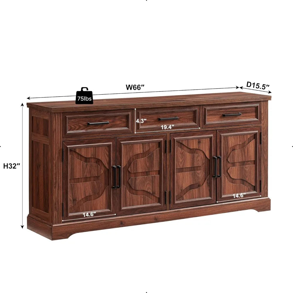 66" Large Buffet Sideboard Cabinet with 4 Doors and 3 Drawers