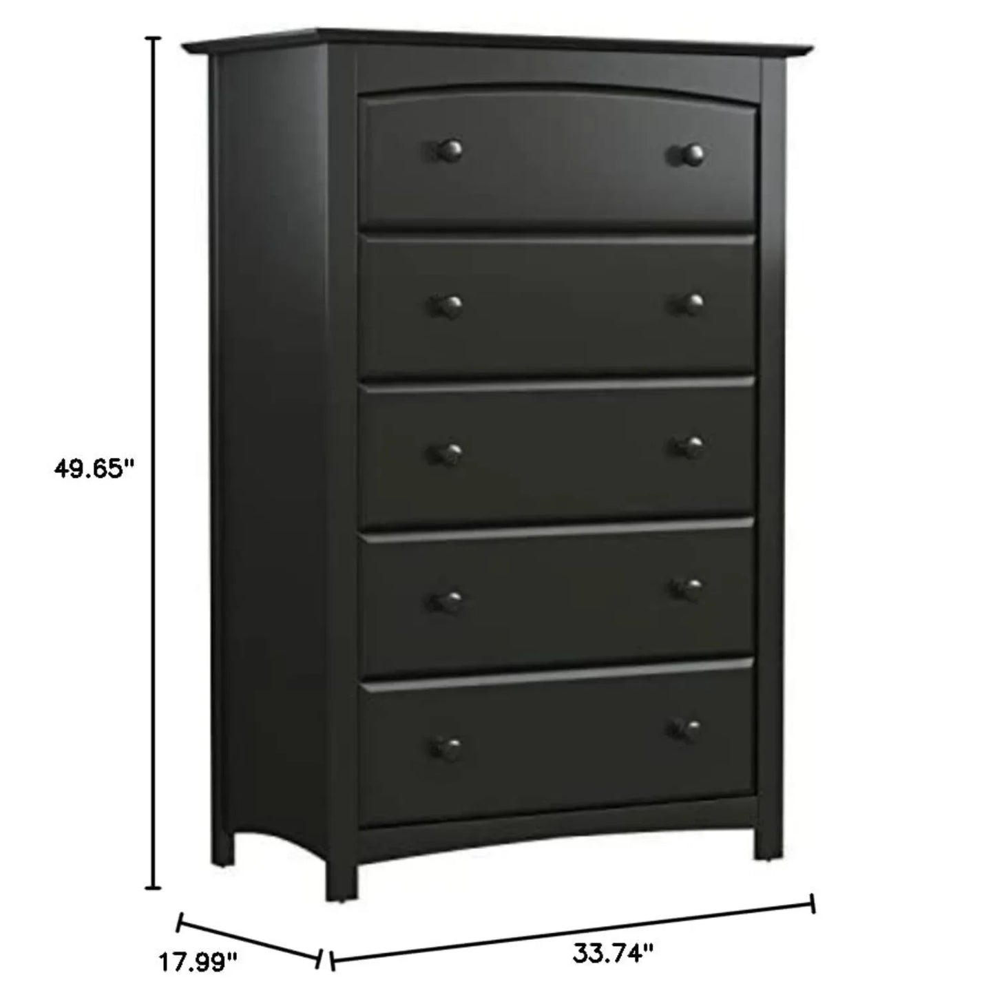 5 Drawer Dresser (Black)  with 5 Drawers, Universal Design USA