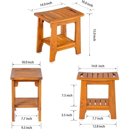 Teak Shower Bench Seat with Handle 14 Inch