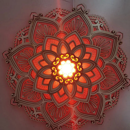 LED Night Light Mandala  Wooden Hanging Carved Multilayered LED Lamp