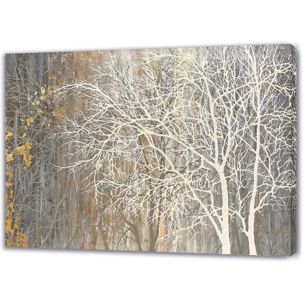 Autumn Painting On Canvas White Tree Wall Art Large Landscape