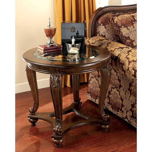 Round End Table,  Dark Brown