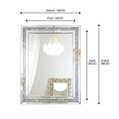 32x24 Crushed Diamond Beveled Wall Mirror  Silver