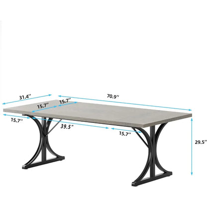 Kitchen dining table 70.8-inch rectangular metal frame luxury dining table