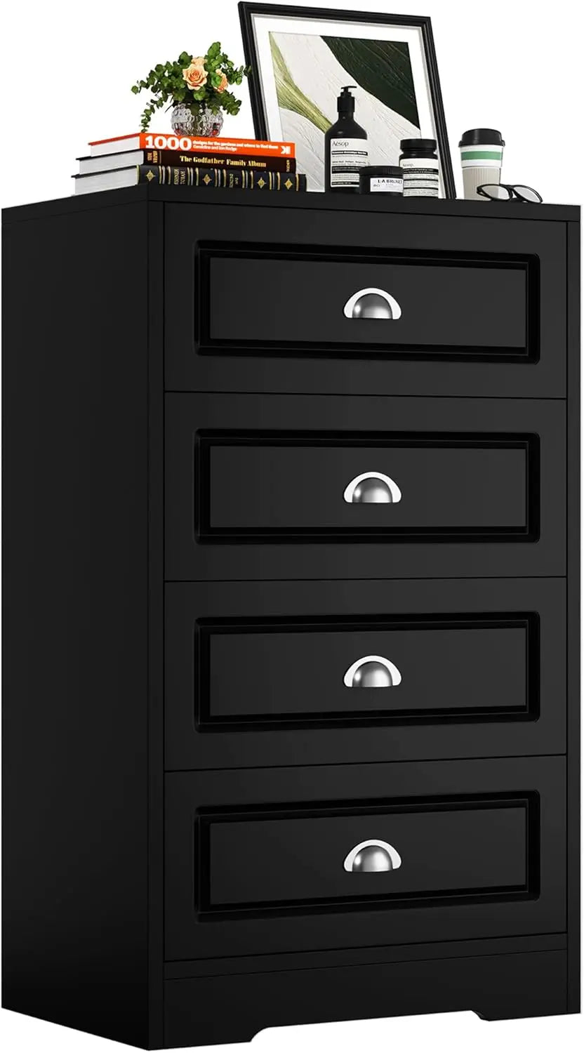 Black 4 Drawer Dresser, 40” High Modern  Wood