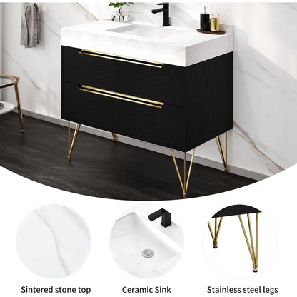 36 Inch Bathroom Vanity with Sink Combo, Bathroom Freestanding Storage Cabinet Vanity with Sintered Stone Countertop