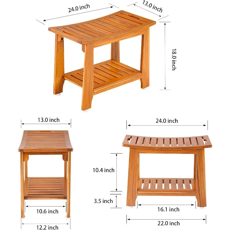 Teak Shower Bench Seat with Handle 14 Inch