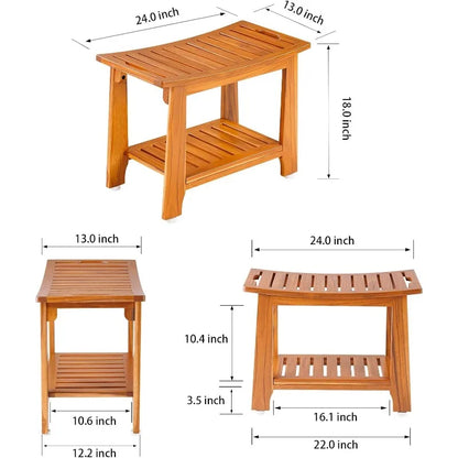 Teak Shower Bench Seat with Handle 14 Inch