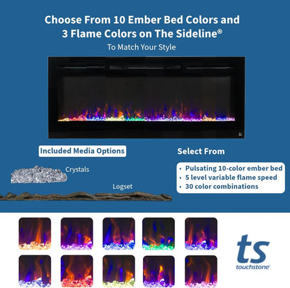 Smart Electric Fireplace-The Sideline 50 Inch Wide-in Wall Recessed-30 Realistic Ember Color