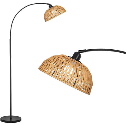 Rattan Floor Lamp, Black Rustic Tall Floor Lamp