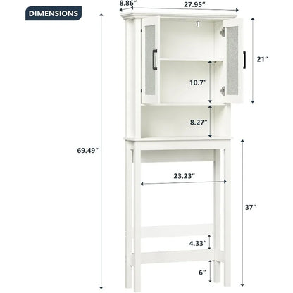 Over The Toilet Storage Cabinet, with Glass Doors and Adjustable Shelf