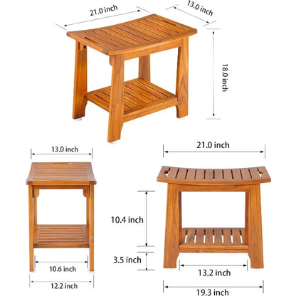 Teak Shower Bench Seat with Handle 14 Inch