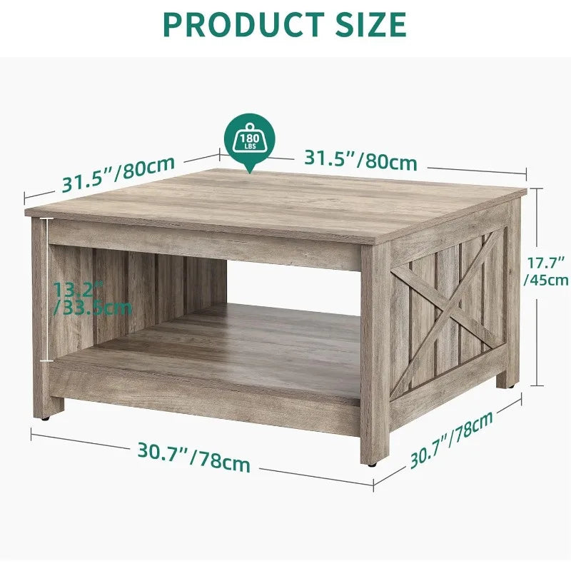 Farmhouse Coffee Table with Storage Rustic Wood Cocktail Table,