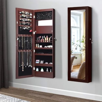 LED Jewelry Cabinet Wall Mounted , Lockable Jewelry Armoire with 47.2'' Full Length