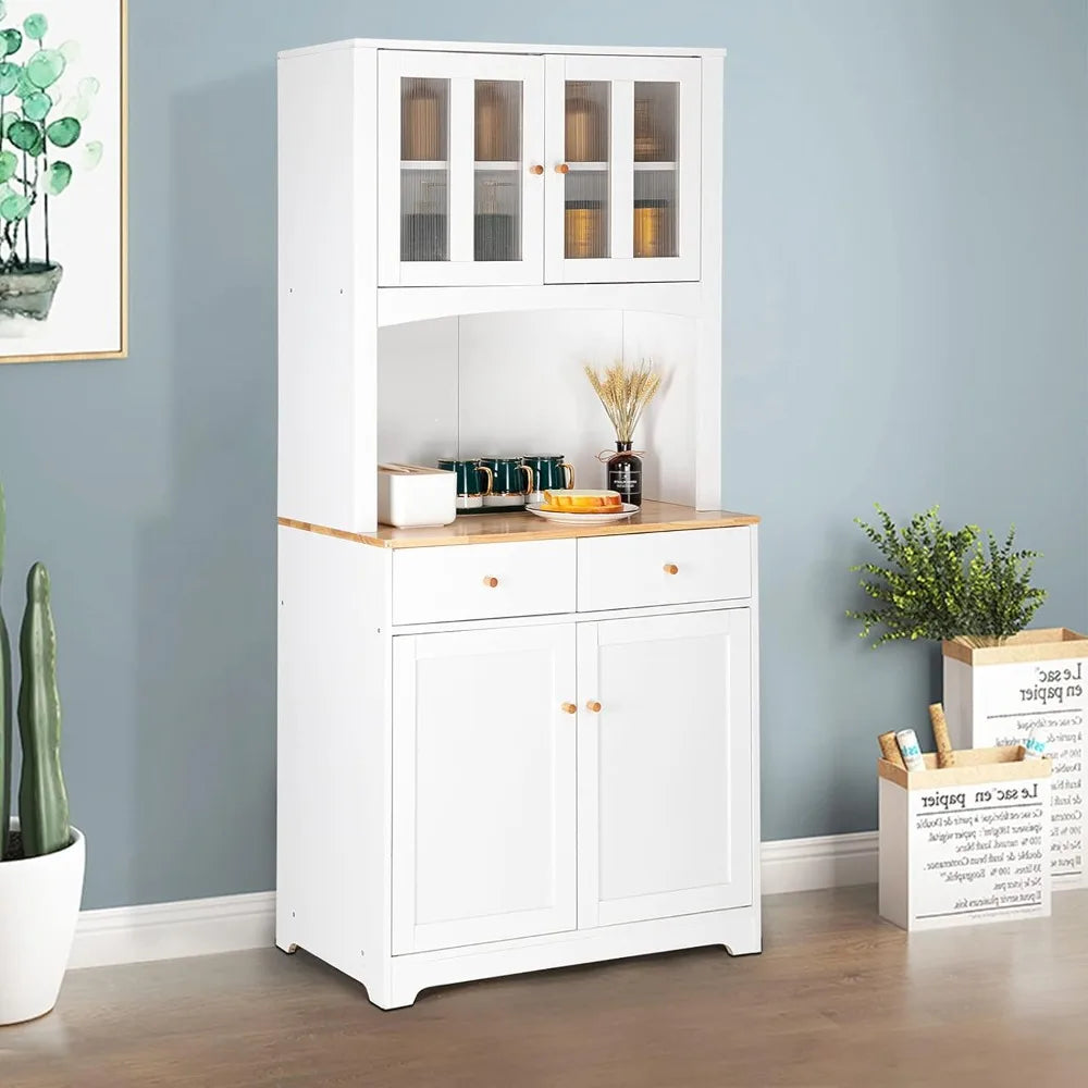 Cabinet with Hutch Kitchen Storage White