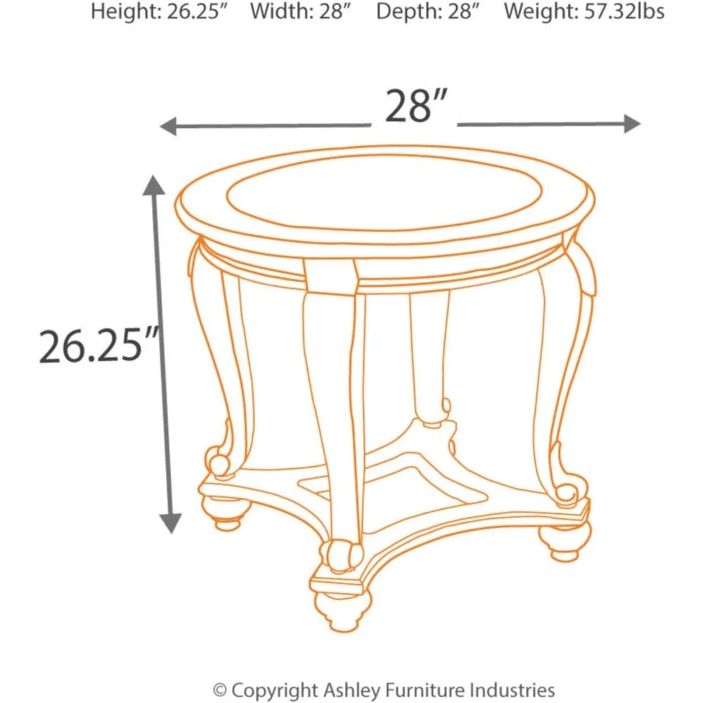 Round End Table,  Dark Brown