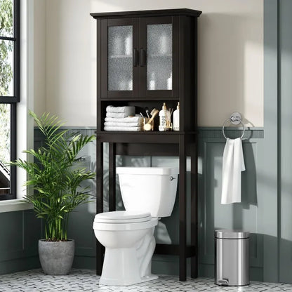 Over The Toilet Storage Cabinet, with Glass Doors and Adjustable Shelf