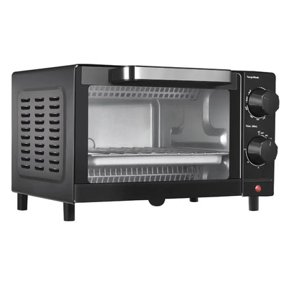 4 Slice Toaster Oven with 3 Setting Baking Rack and Pan Black