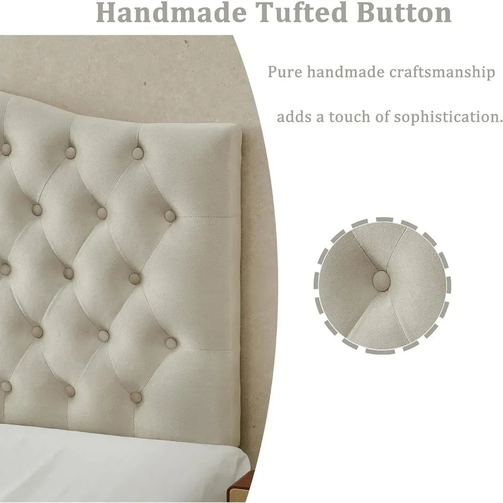 Luxury Soft Velvet Tufted Curved Design Padded Wood Head Board