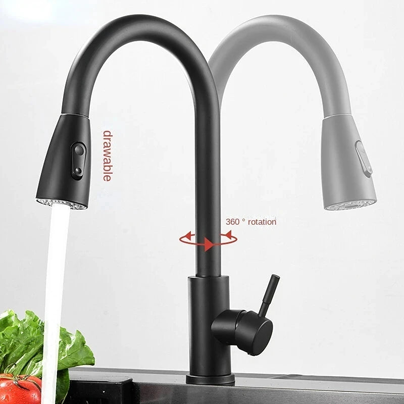 Brushed Kitchen Faucet Single Hole Pull Out Spout Kitchen Sink Mixer Tap Sprayer Head