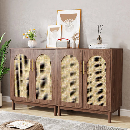 Set of 2 Rattan Sideboard Buffet Cabinet with Storage, 59 Inch