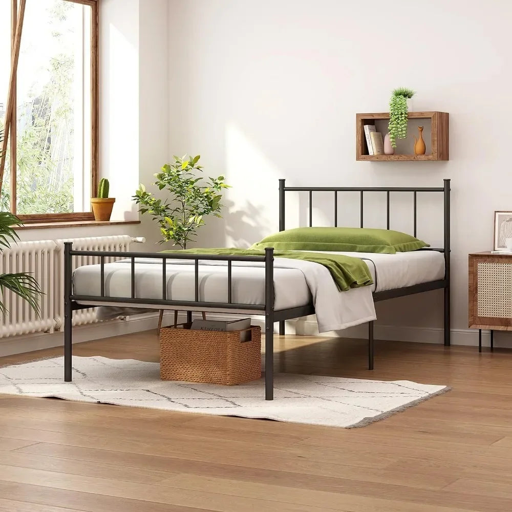 Twin Size Metal Platform Bed Frame with Heavy Duty Steel Slats