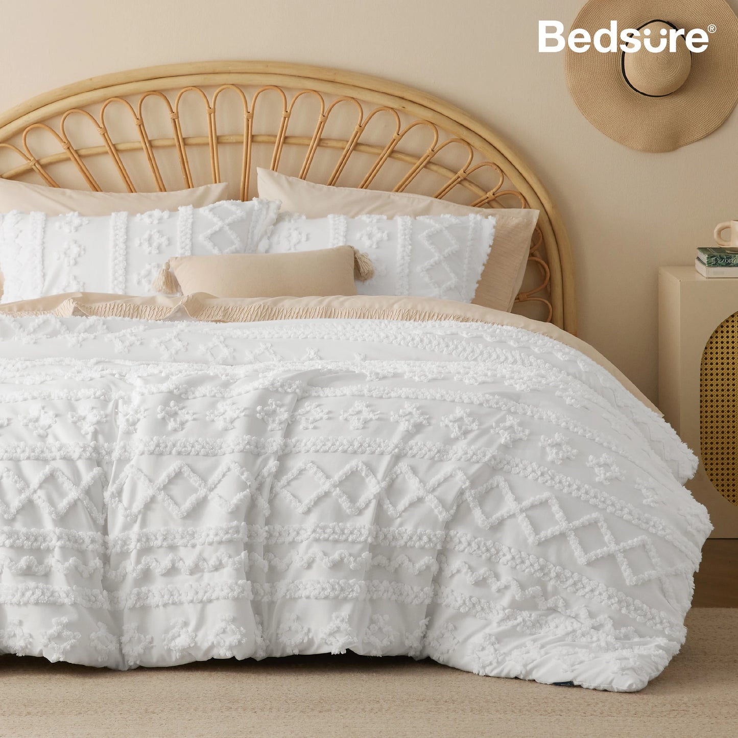 Tufted Comforter Set - Farmhouse Shabby Chic Embroidery Bed Set