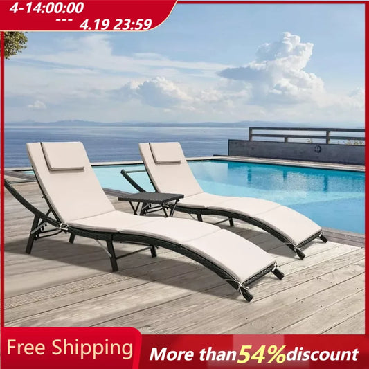 Outdoor Chaise Lounge Chair, 3 Pieces Adjustable Set