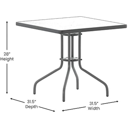 5-Piece Patio Dining Set with Square Glass Metal Table and Stackable Slat Back Chairs