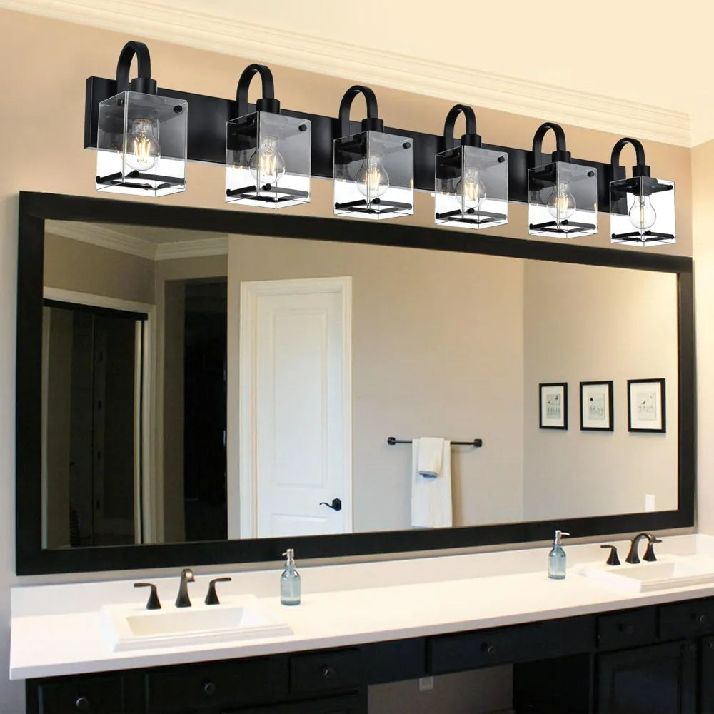 Wall  6-Light Vanity Fixture with Clear Glass Shade for Bathroom