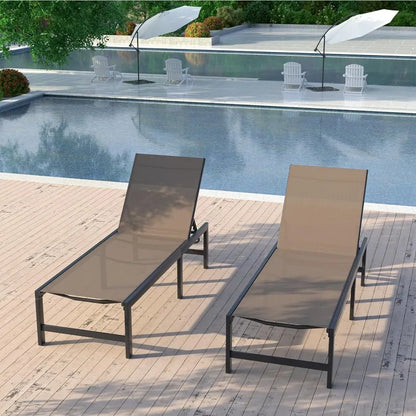 Adjustable Lounge Poolside Lay Flat Sunbathing Backrest with Table for Patio