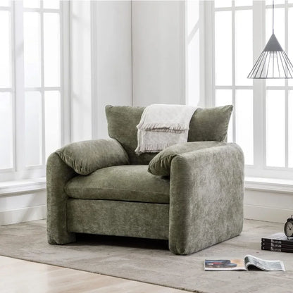 38.6" W Modern Style Chenille Accent Chair Living Room, Bedroom , Matcha Green