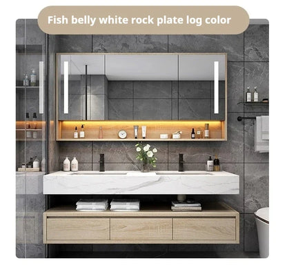 Light Luxury Rock Panel Intelligent Solid Wood Bathroom Cabinet Combo Double Basin