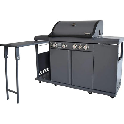 4-Burner Gas Outdoor Kitchen Island Grill & Storage Cabinets, 52000BTU Stainless Steel