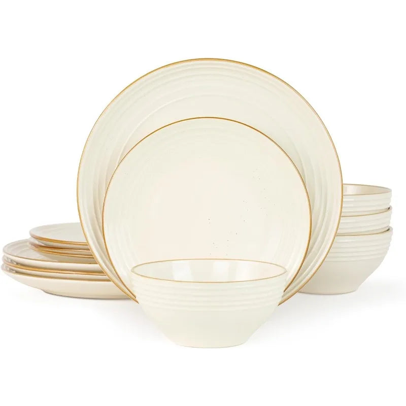 Dinnerware Set, Plates and Bowls Sets for 4, Microwave and Dishwasher Safe