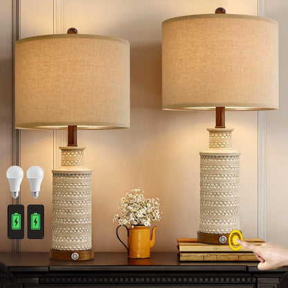 3-Way Dimmable Touch Control Table Lamp Set of 2 with Dual USB Charging Ports