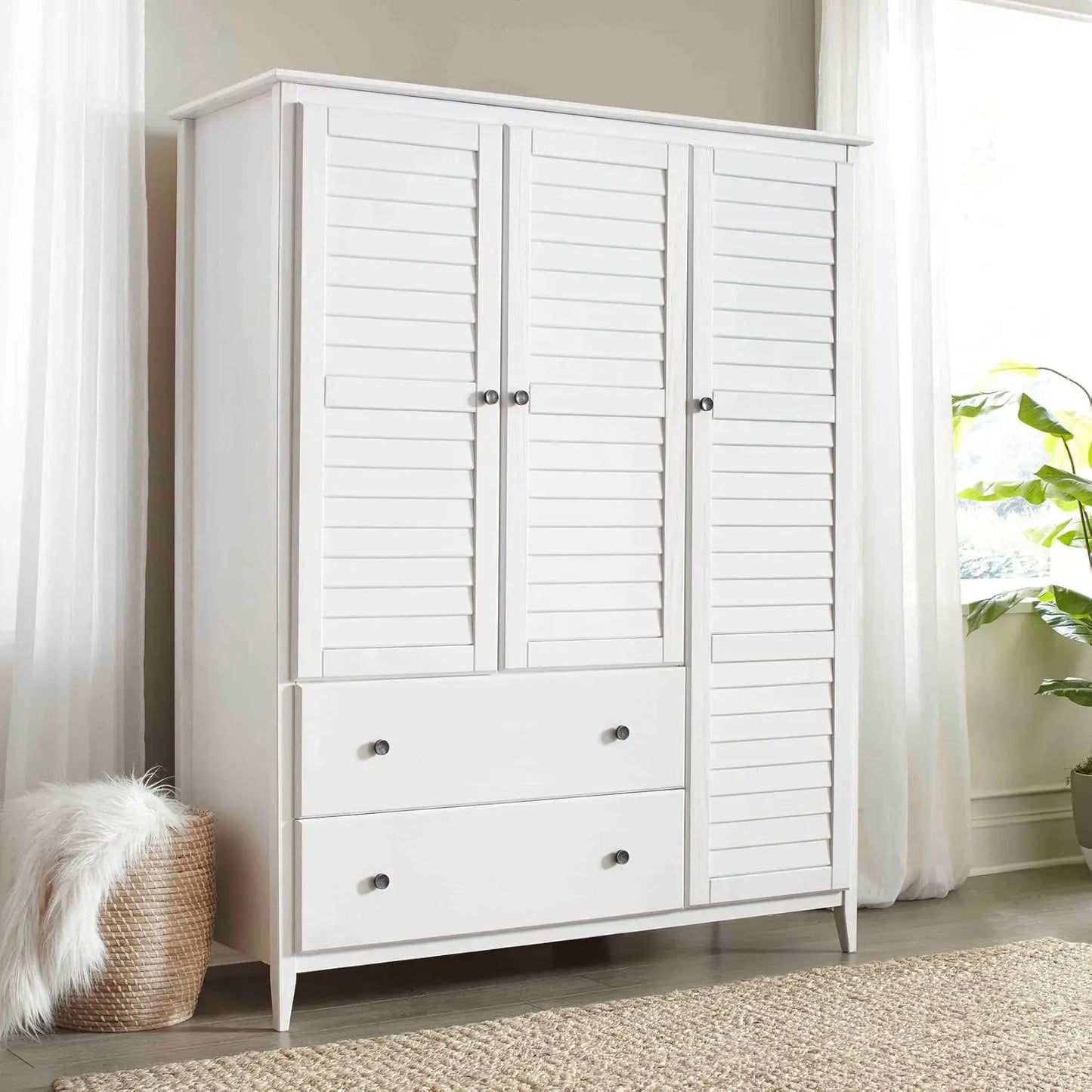 Greenport 3-Door Wardrobe, Brushed White