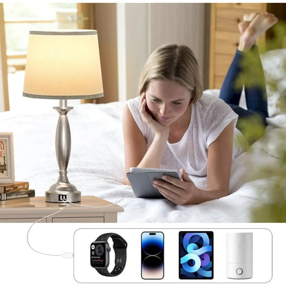 Bedrooms Touch Control Lamp with USB C+A, 3 Way Dimmable  with USB Port, Brushed Nickel