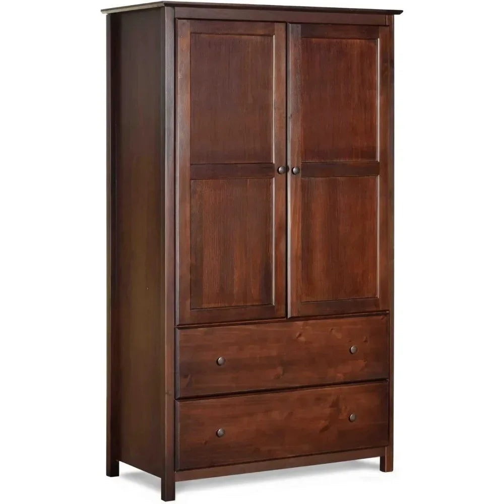 2-Door Wardrobe, Solid Wood with Cherry Finish