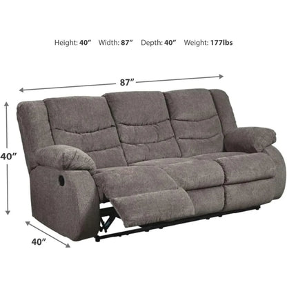 Modern Manual Pull Tab Reclining Sofa, Dark Gray