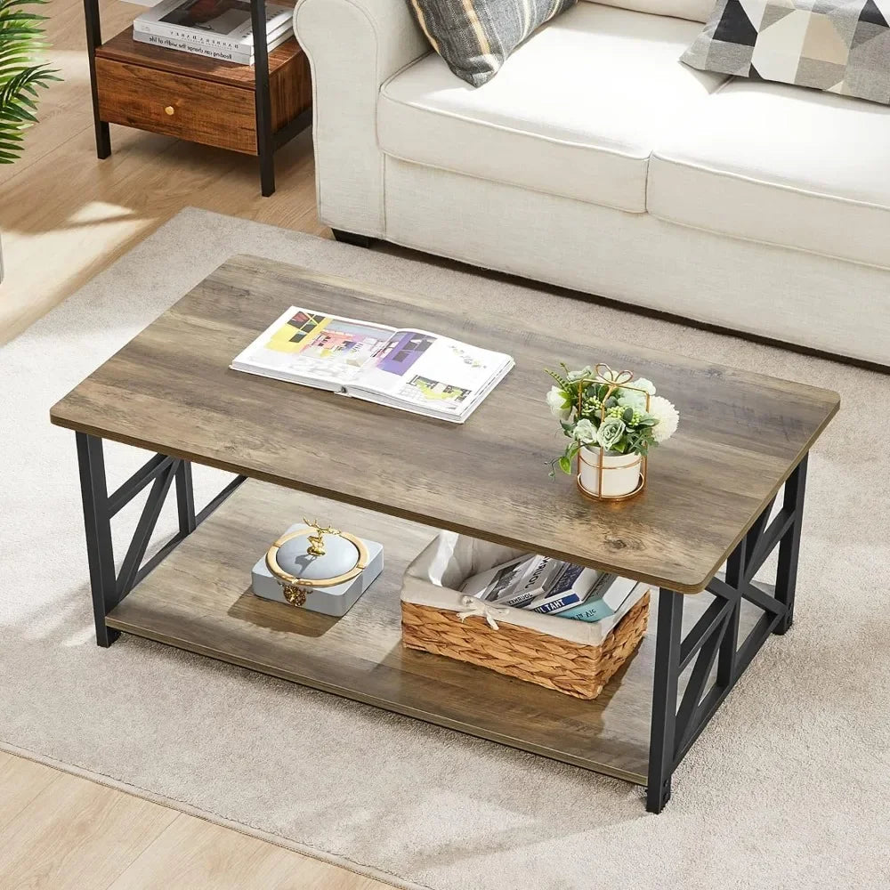 Farmhouse Style Center Coffee Table with Storage Shelf 39 Inch Space Saving