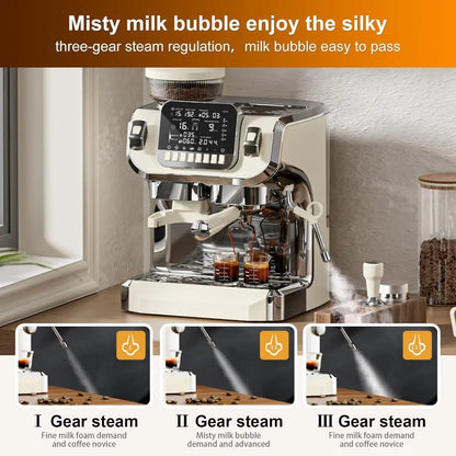 Espresso Machine with Milk Frother，Semi Automatic Coffee Machine with Grinder,Easy