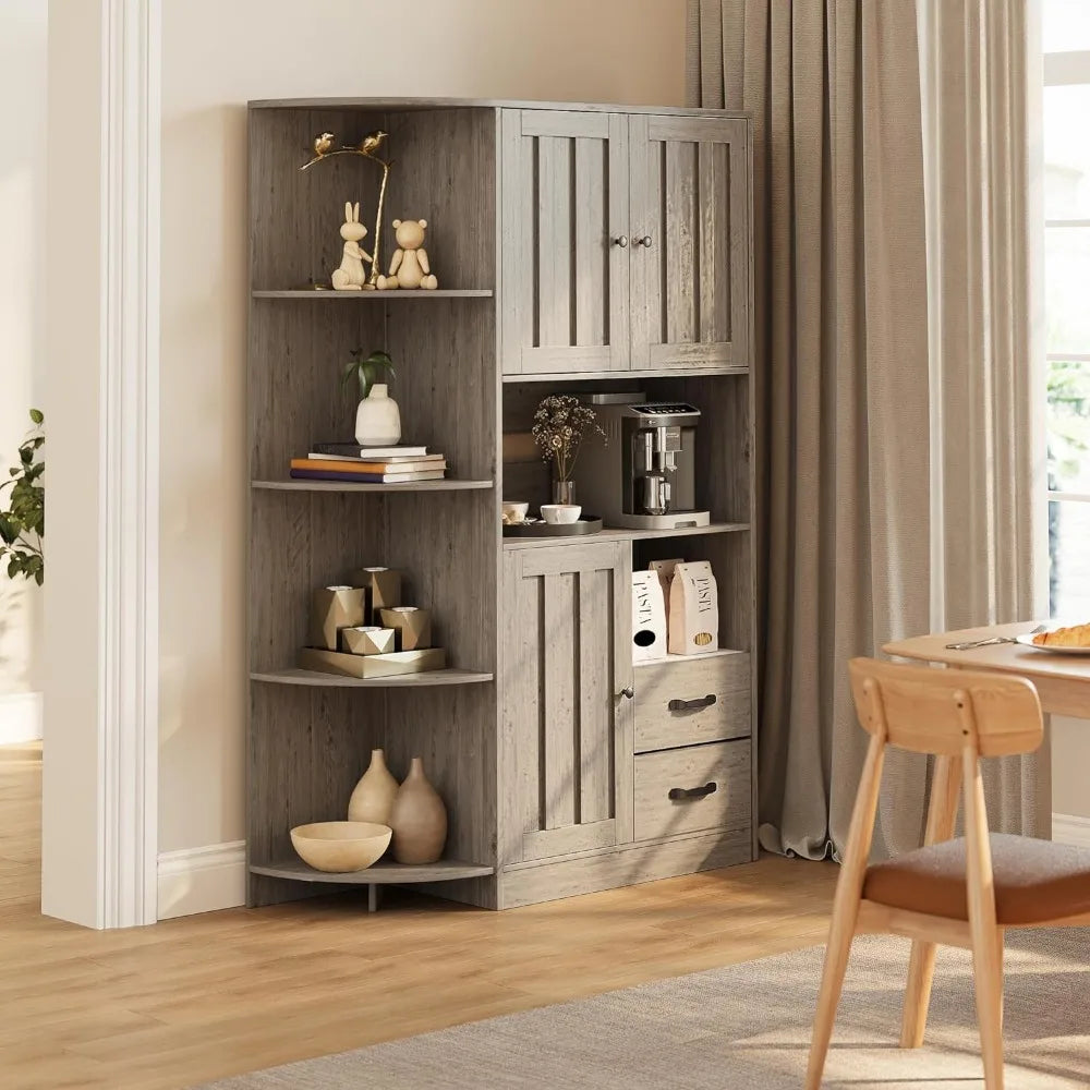 Farmhouse Kitchen Pantry Storage Cabinet Adjustable Shelves,  with Drawers